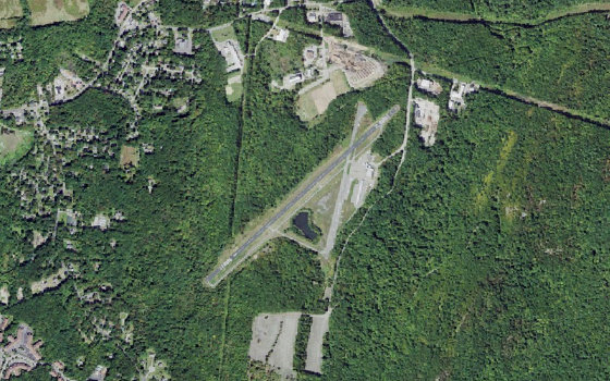 Overhead aerial view of Greenwood Lake Airport.