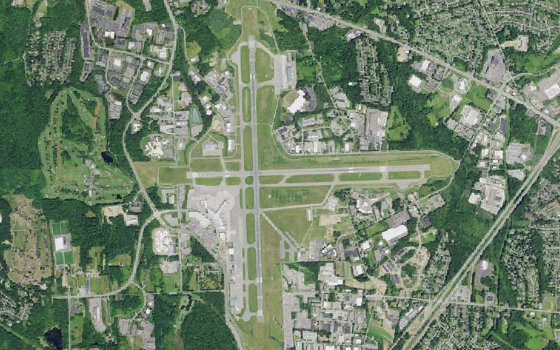 Overhead aerial view of Albany International Airport.