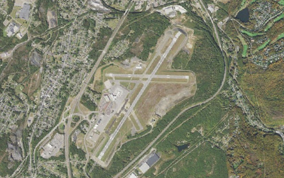 Overhead aerial view of Wilkes-Barre/Scranton International Airport.