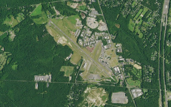 Overhead aerial view of Monmouth Executive Airport.