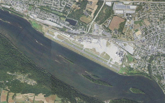 Overhead aerial view of Harrisburg International Airport.