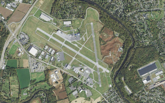 Overhead aerial view of Reading Regional / Carl A. Spaatz Field.